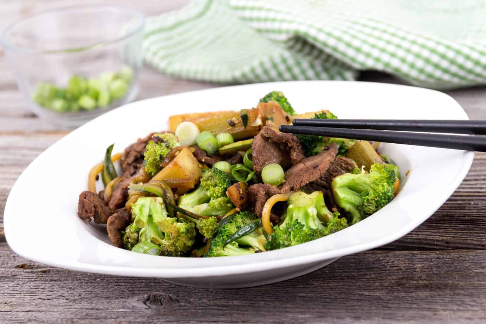 20 Easy Ground Beef Recipes for Weeknight Dinners 24 One-Pot Beef and Broccoli with Hoisin on a plate