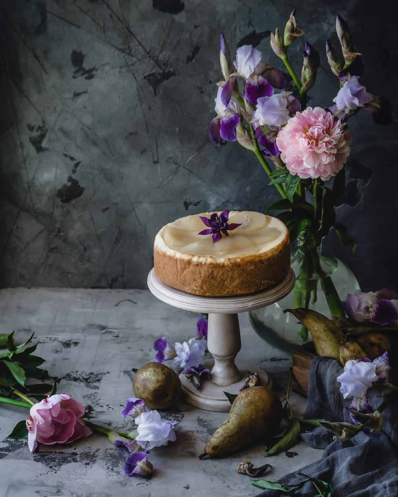 Pear Dessert Recipes for Easy Entertaining 16 Mini Pear Cheesecakes on a plate
