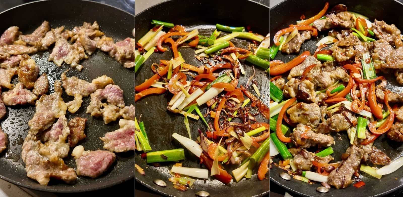 Process of Stir frying beef