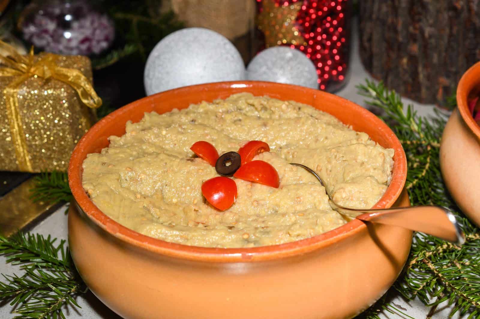 Vegan Appetizers That Disappear Fast at Parties 47 25) Roasted Garlic Baba Ganoush on a plate