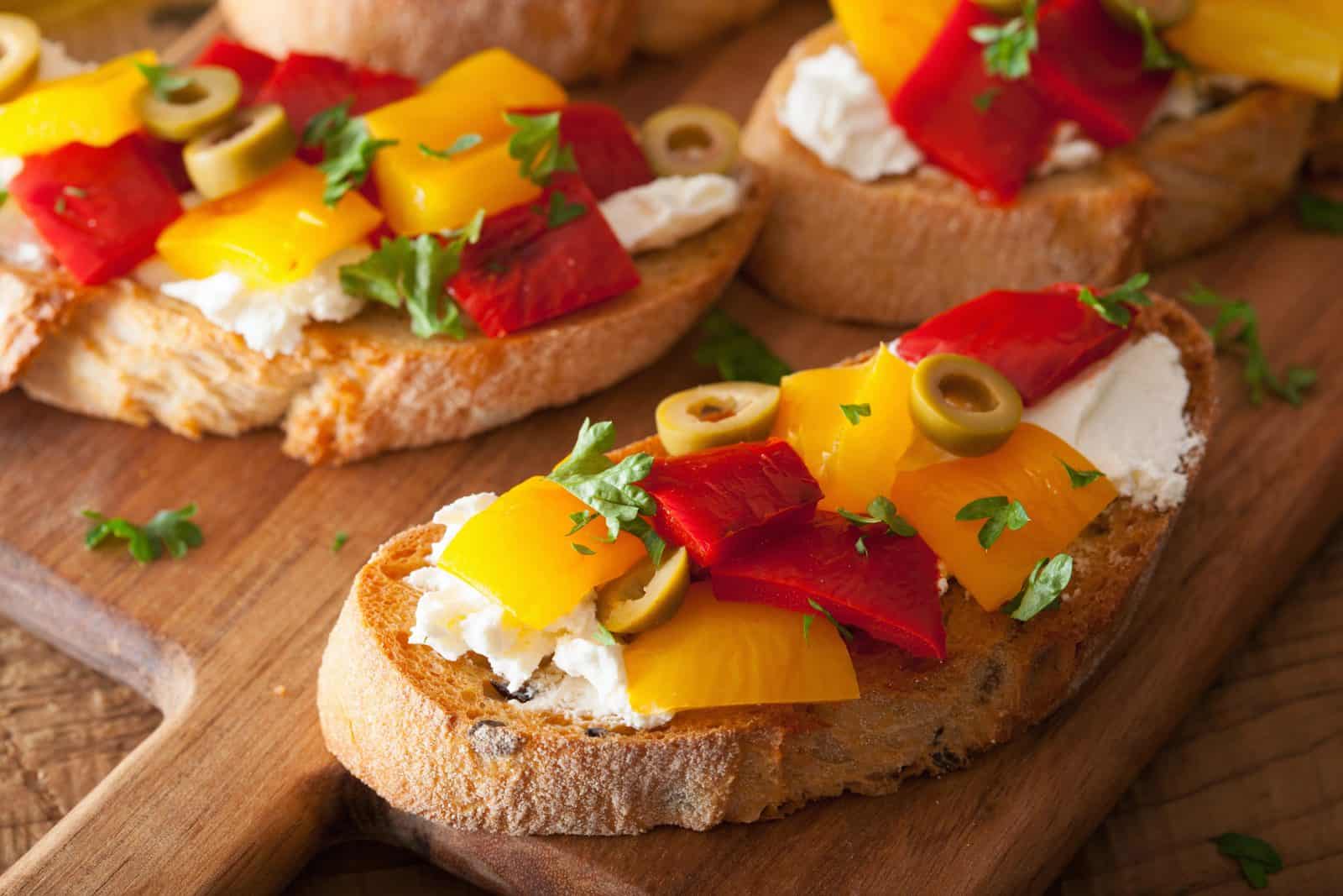 22 Room-Temperature Appetizers That Travel Well 46 Roasted red pepper and goat cheese crostini