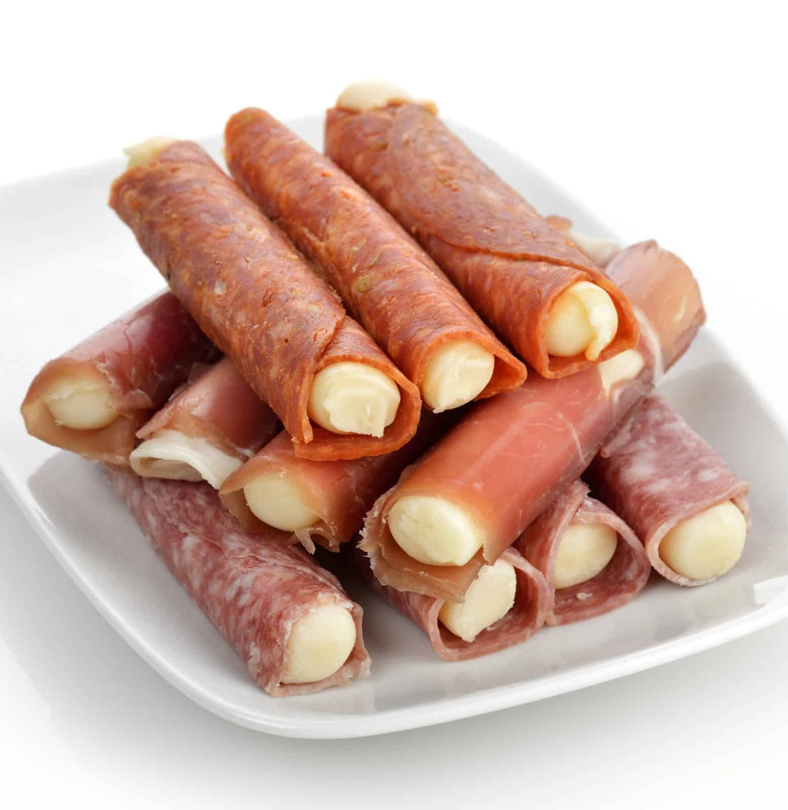 Salami and Cream Cheese Roll-Ups on a plate