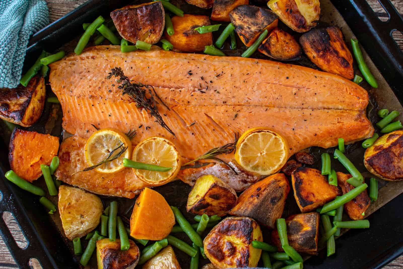 25 Dump-and-Bake Casserole Recipes for Busy Moms 64 Sheet pan salmon with vegetables