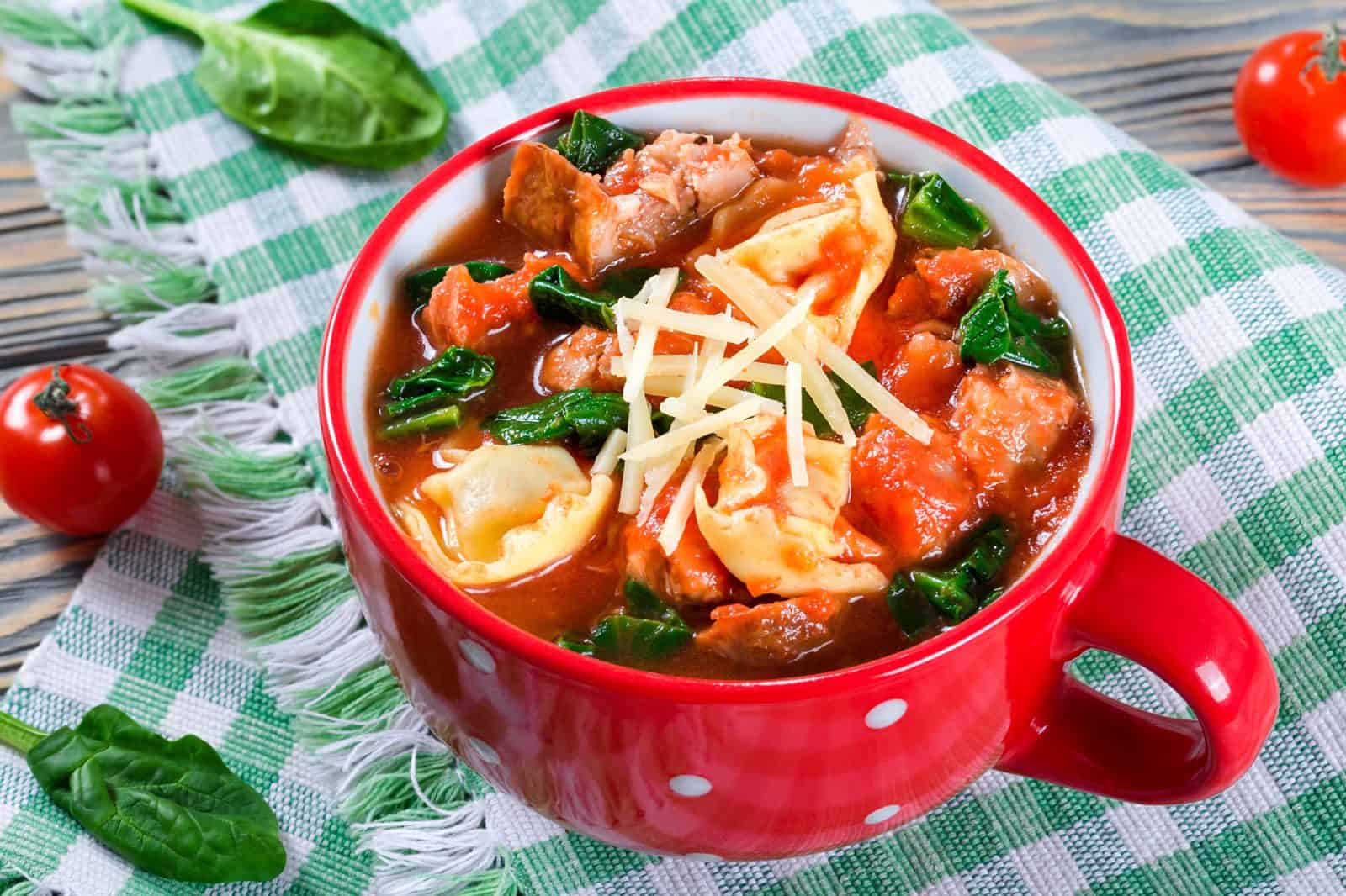 Slow Cooker Sausage and Spinach Tortellini on a plate