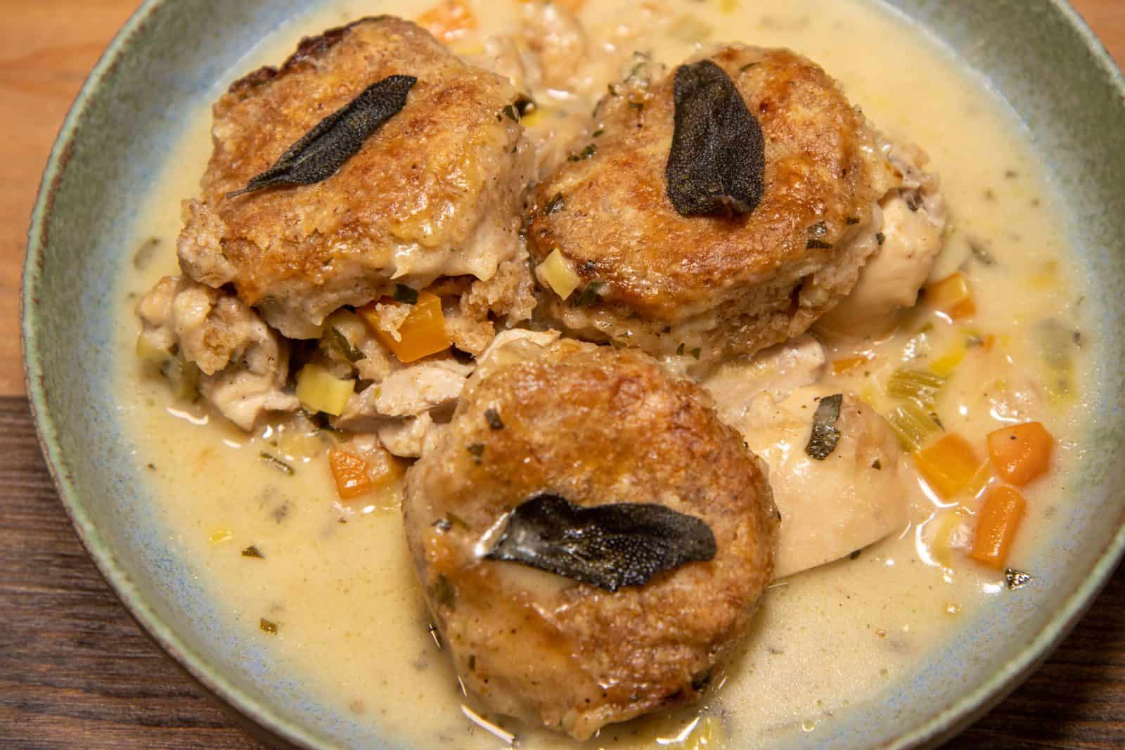 Southern Chicken and Dumpling Casserole on a plate