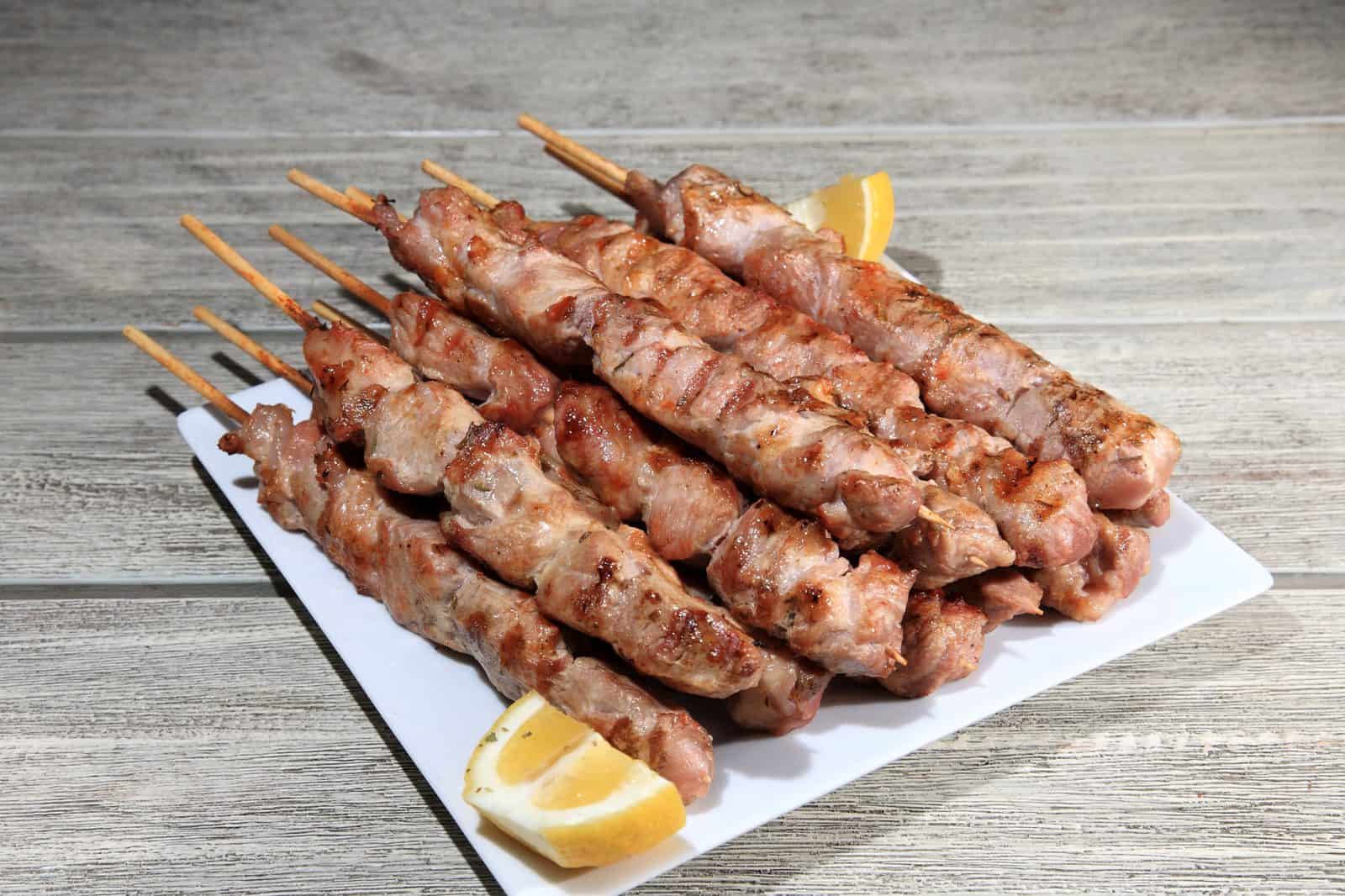 Soy Ginger Glazed Pork Skewers on a plate