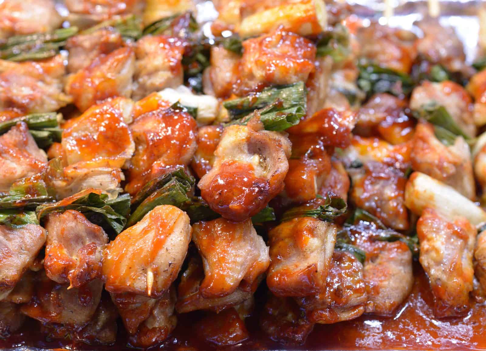 Spicy Korean Chicken Skewers on a plate