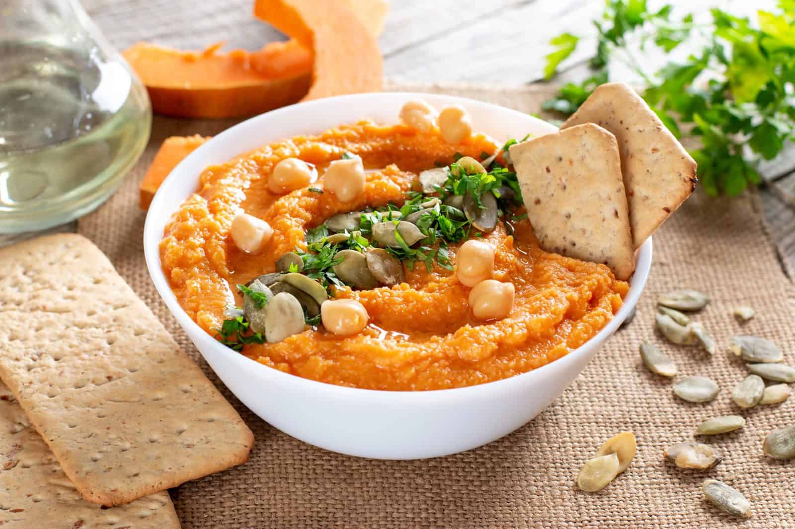 Spicy Pumpkin Hummus on a plate