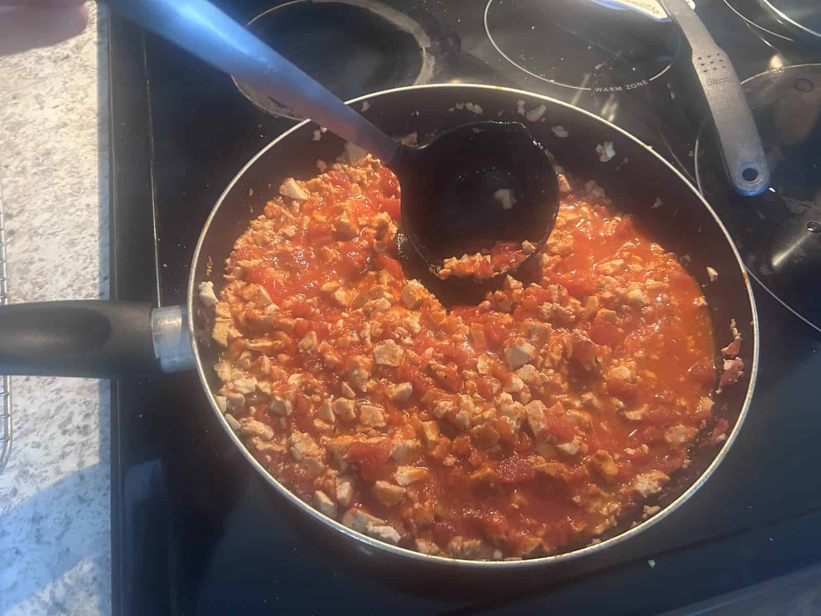Spicy Tofu Pasta: A 15-Minute Recipe With Green Chilies 5 Spicy Tofu Pasta Sauce ready to be poured over pasta