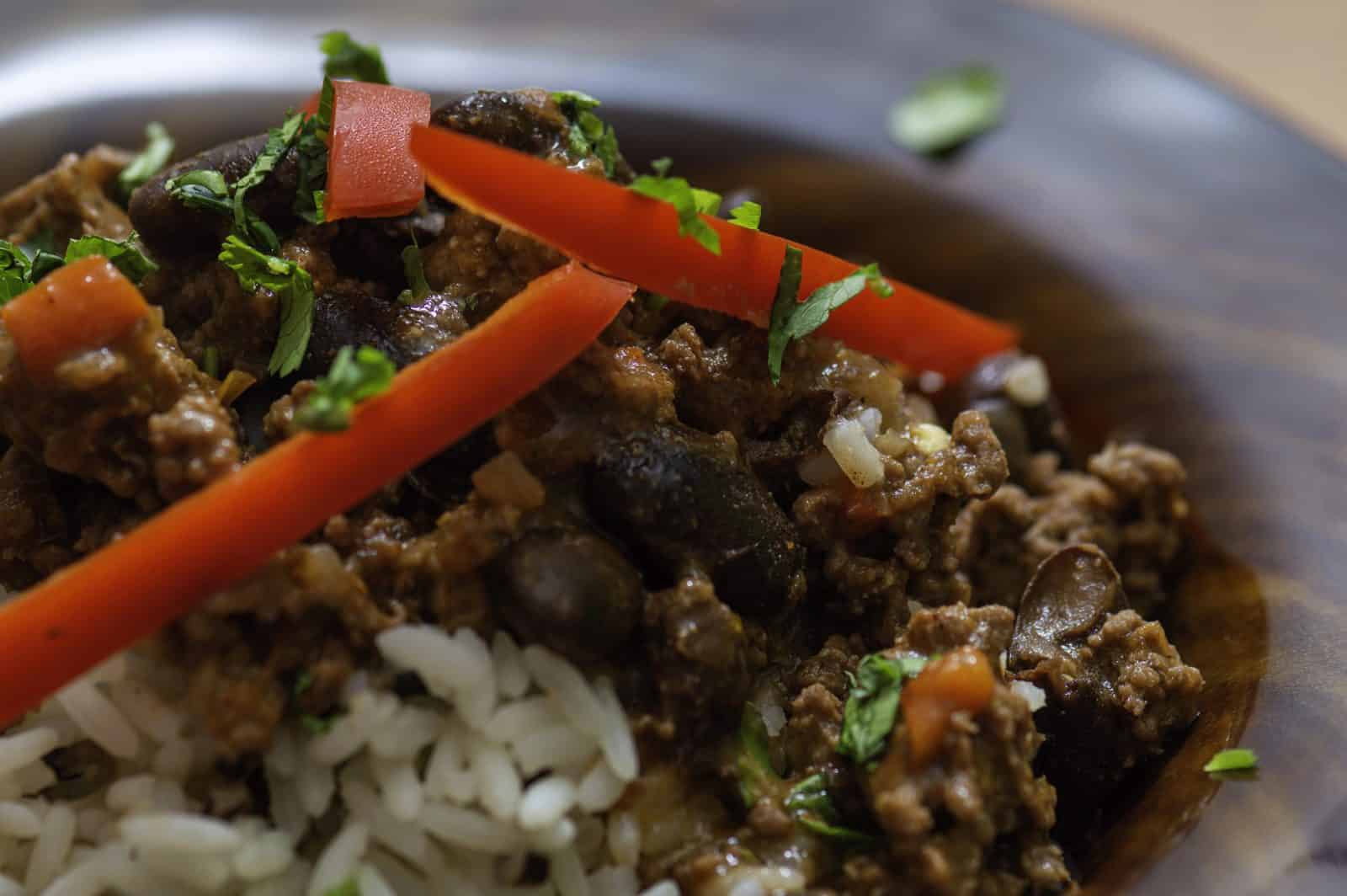 These 20 Easy Ground Beef and Rice Dishes Will Save Your Busy Weeknights 66 Texan Beef and Rice Chili on a plate
