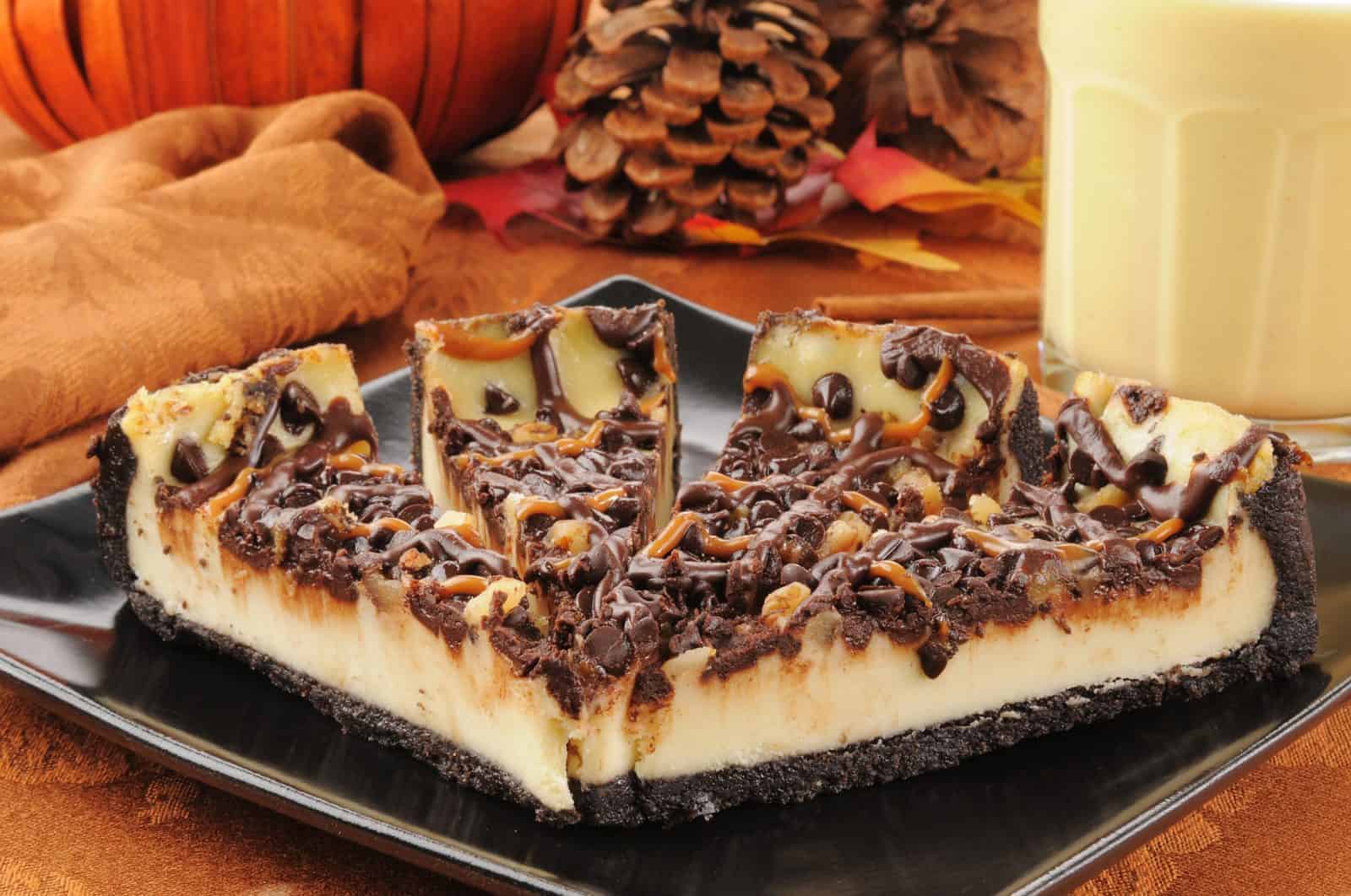 Classic No-Bake Turtle Cheesecake on a plate
