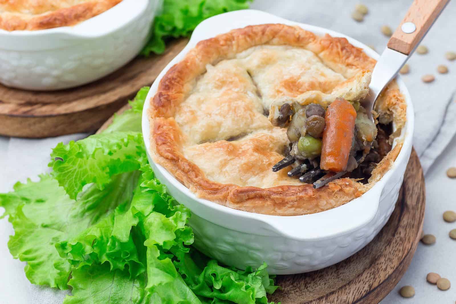 Vegetarian Main Dishes for Family Dinners 79 Vegan Pot Pie with Lentils on a plate