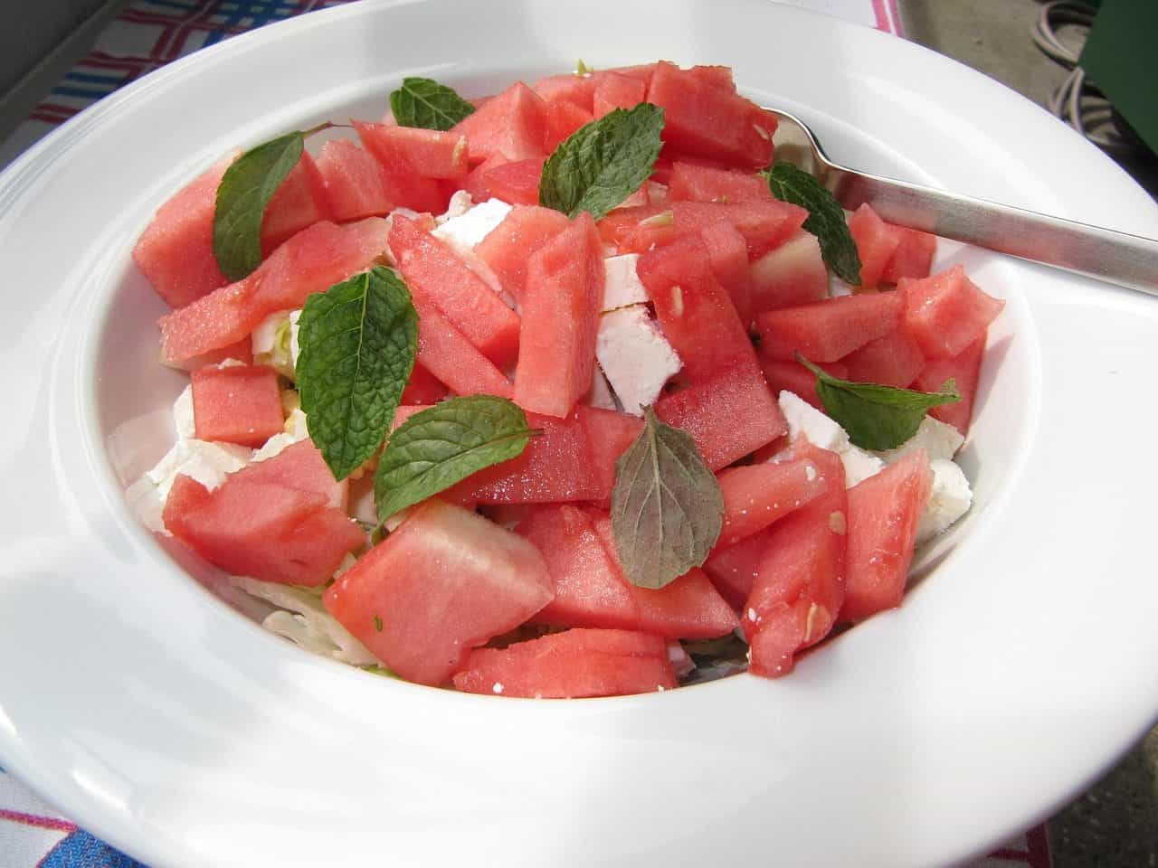Watermelon feta salad on a plate
